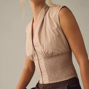 NWT Maeve by Anthropologie Zip Up Smocked Shirt, Size XL